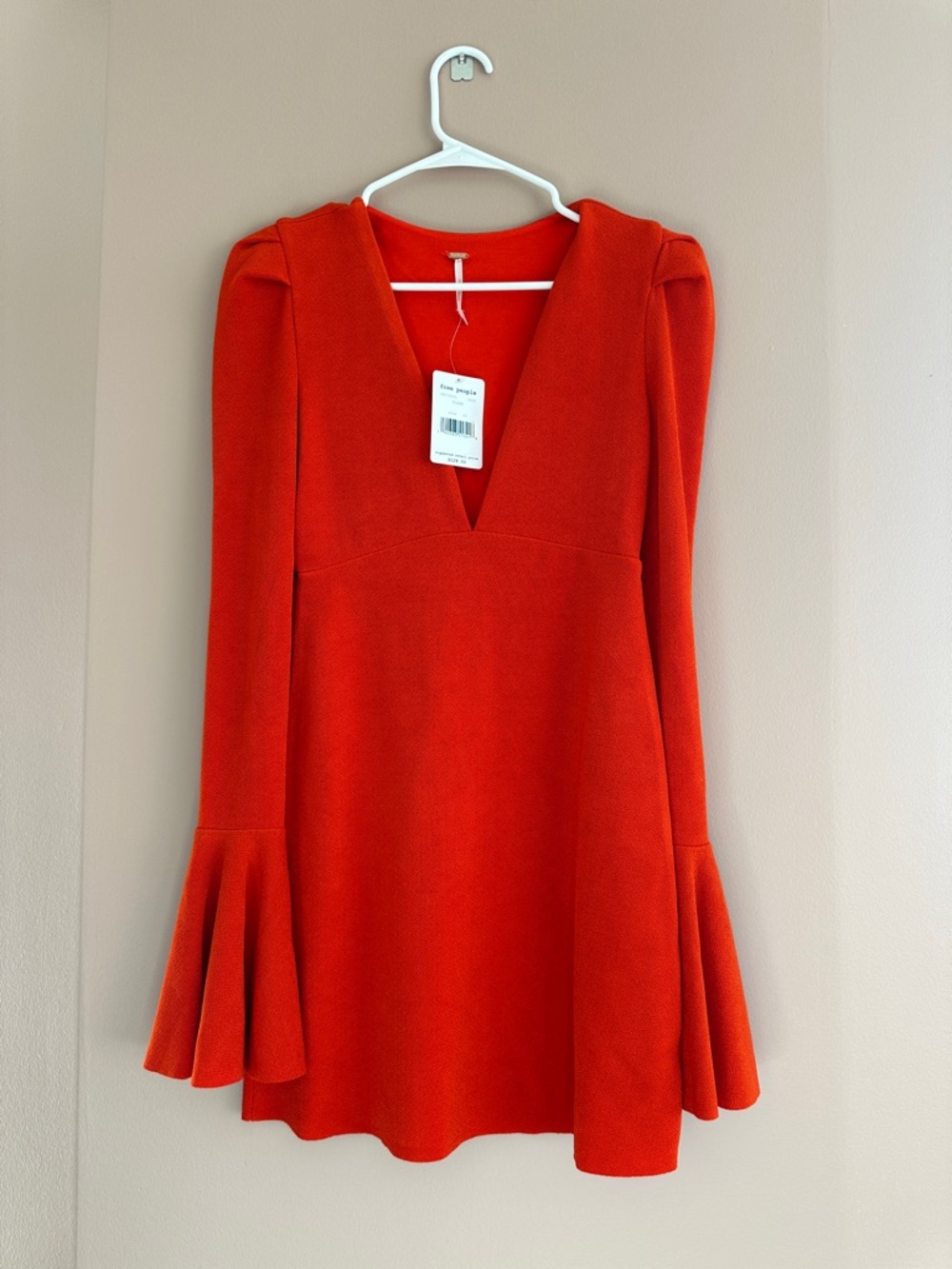 Free People Flame Red V-Neck Mini Dress